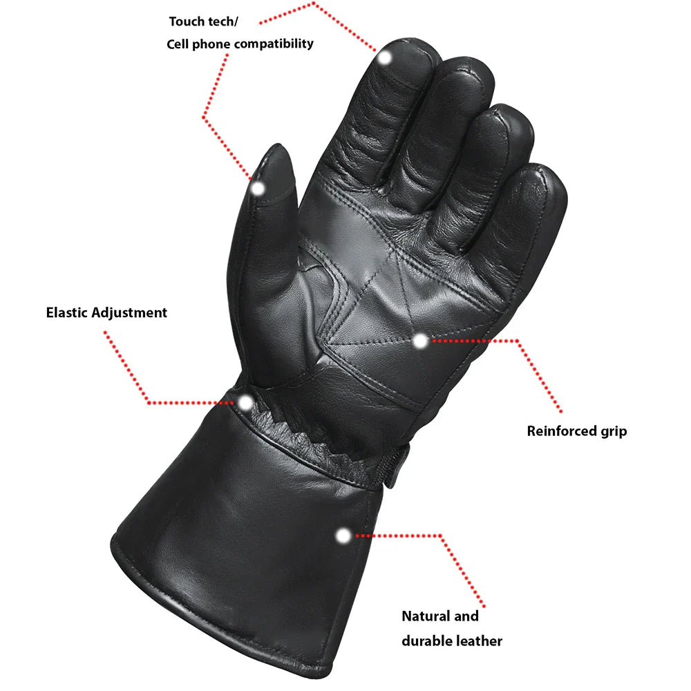 Open Road Men's Leather Motorcycle Gloves w/ Rain Cover