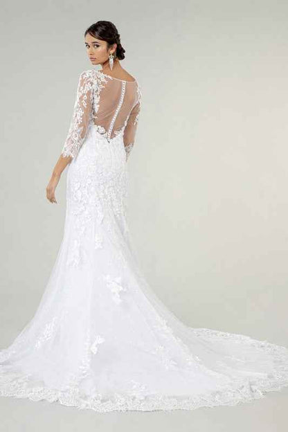 V-NECK FLORAL WEDDING GOWN