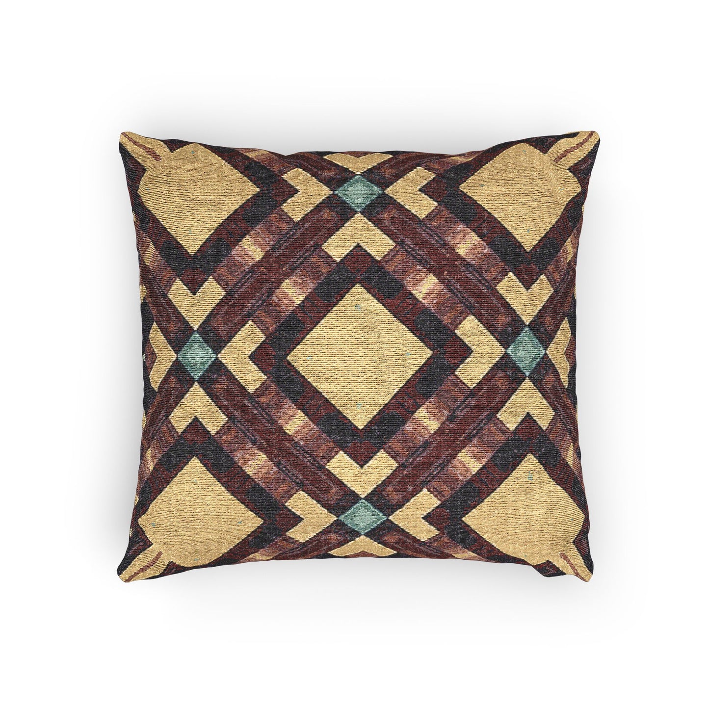 Woven Pillow — Geometric Boho Throw Pillow with Warm Earth Tones