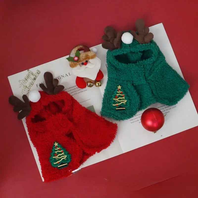 Candy Cane Reindeer Hooded Dog Cloak | Holiday Outerwear Clothing