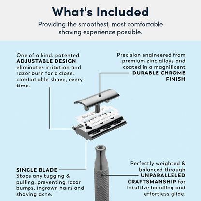 Rockwell 2C Adjustable DE Safety Razor - White Chrome (2 Settings)