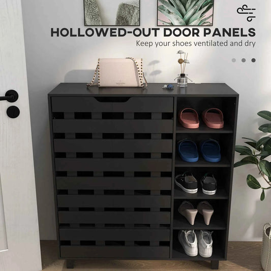Black Shoe Storage Cabinet – 21-Pair Shoe Organizer with Double Doors & 5-Tier Open Shelves (United States & Canada Delivery Only)