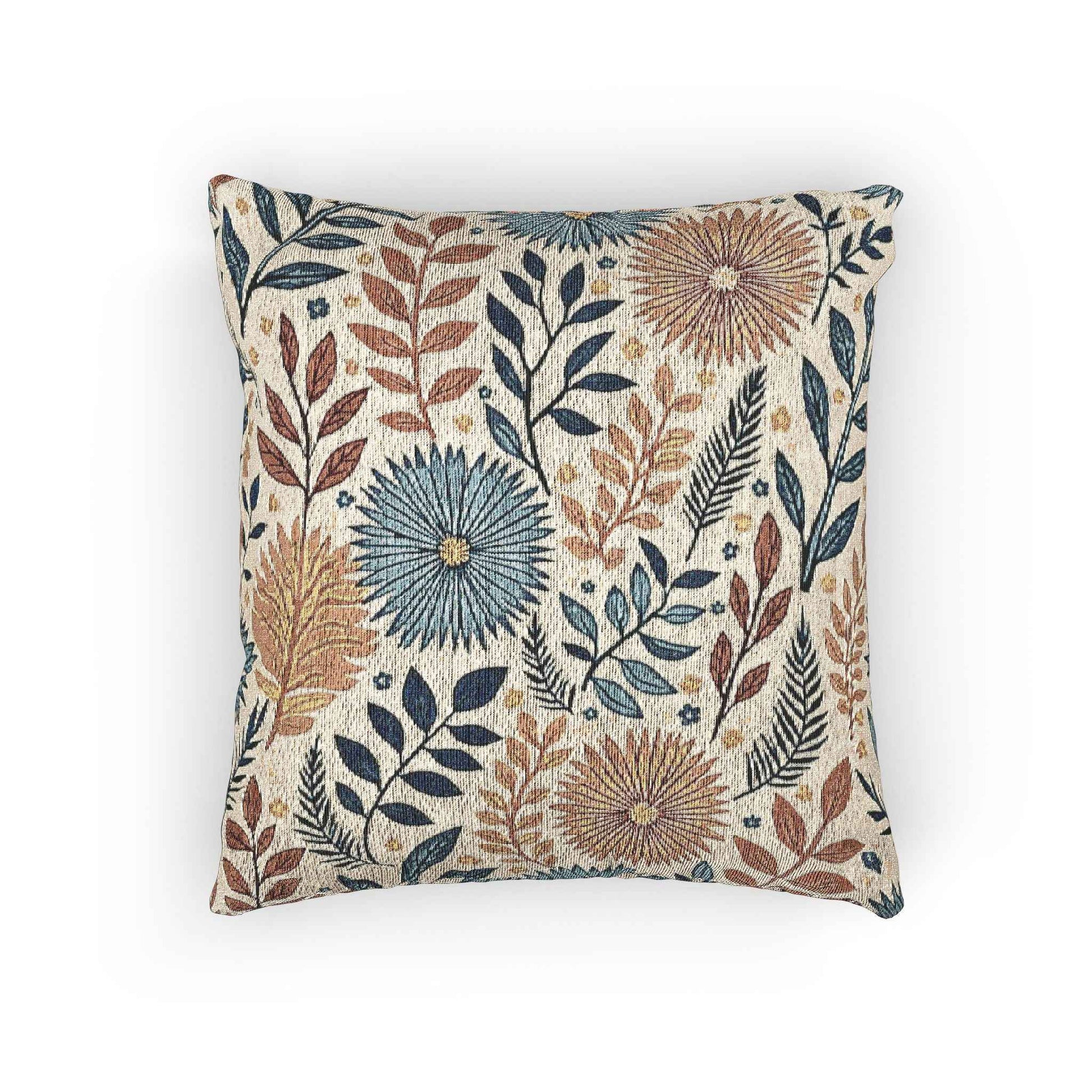 Boho Floral Woven Pillow | Textured Daisy Leaves Decorative Throw Pillow