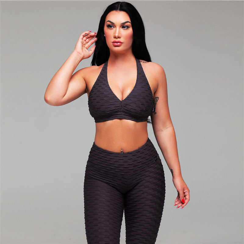 Women’s Bubble Net High-Waisted Yoga Pants – Stylish Long-Strip Yoga Wear