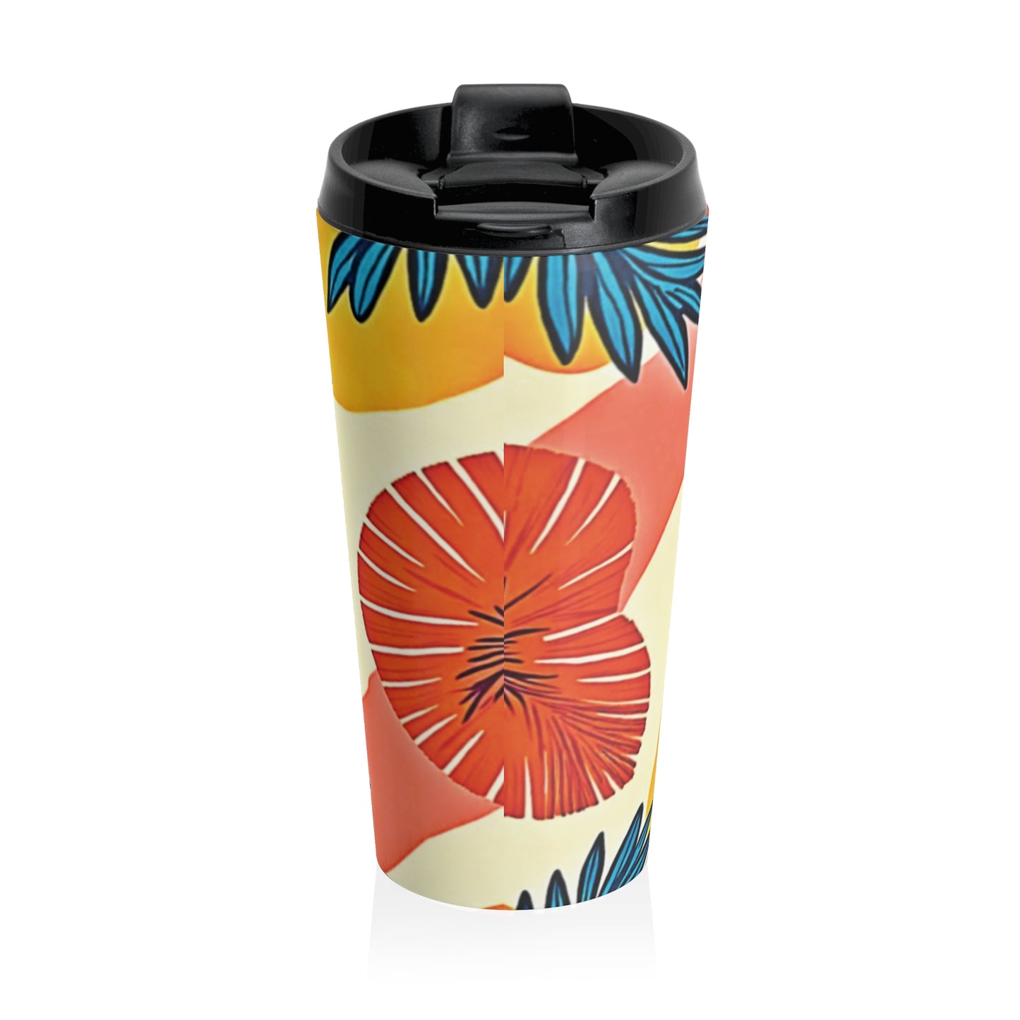 Tropical Palm Leaves Travel Mug | Floral Hibiscus Stainless Steel - AURABAGS SHOP