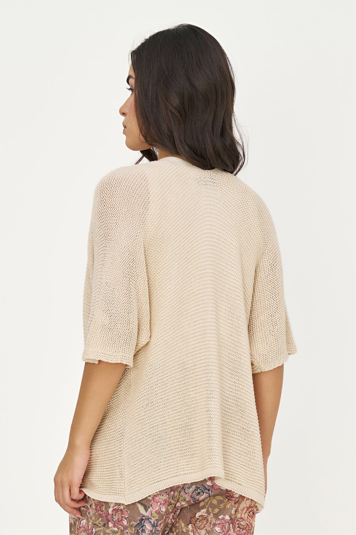 Women's Knit Open Cardigan with Elbow-Length Sleeves