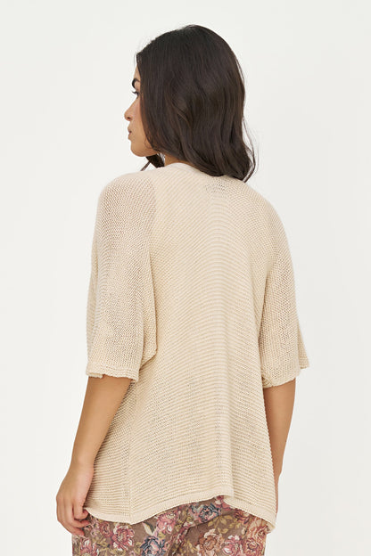 Women's Knit Open Cardigan with Elbow-Length Sleeves