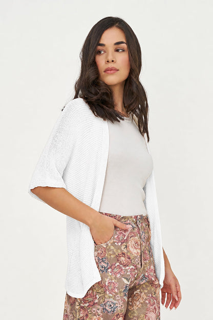 Women's Knit Open Cardigan with Elbow-Length Sleeves