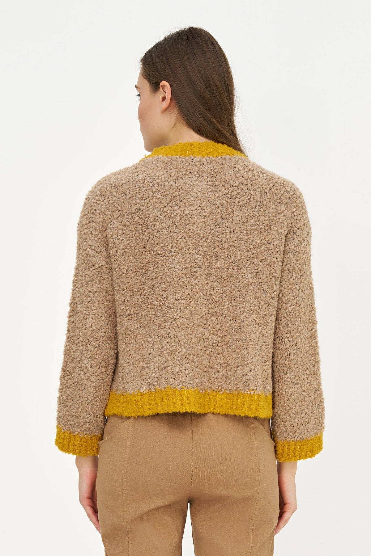 Women's Color-Block Button-Down Cardigan, Long Sleeves & Patch Pockets