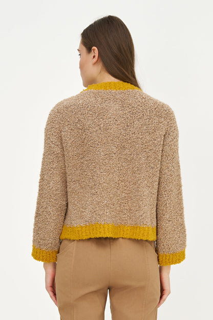 Women's Color-Block Button-Down Cardigan, Long Sleeves & Patch Pockets