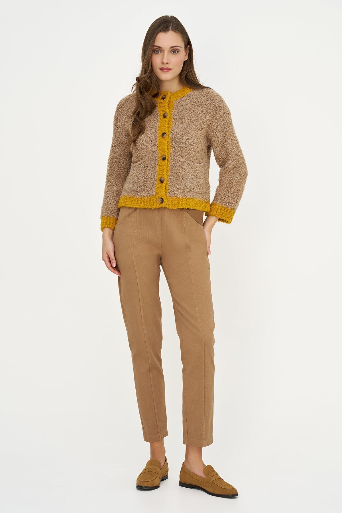 Women's Color-Block Button-Down Cardigan, Long Sleeves & Patch Pockets