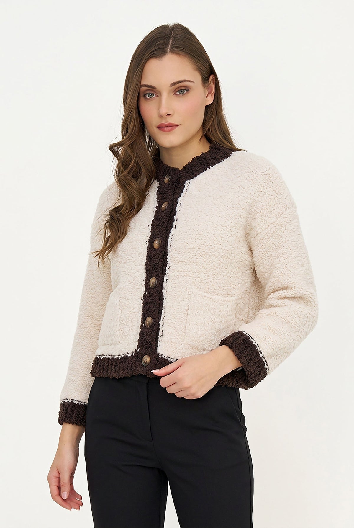 Women's Color-Block Button-Down Cardigan, Long Sleeves & Patch Pockets