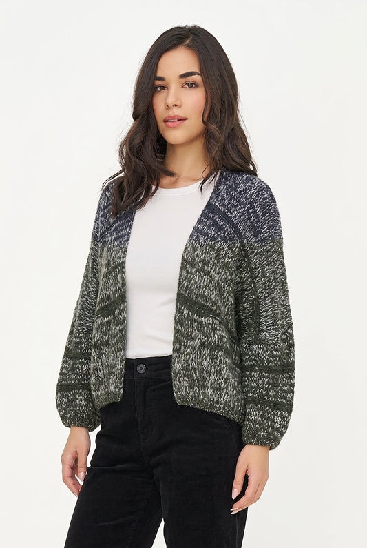 Women's Knit Color-Block Open Cardigan with Long Sleeves