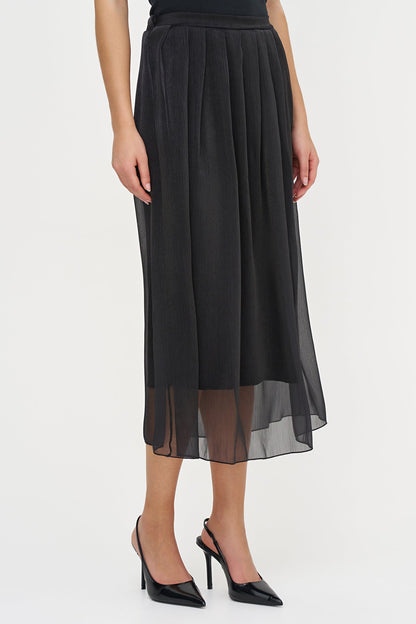 Women's Woven Pull-On A-Line Skirt with Front Pleat Details