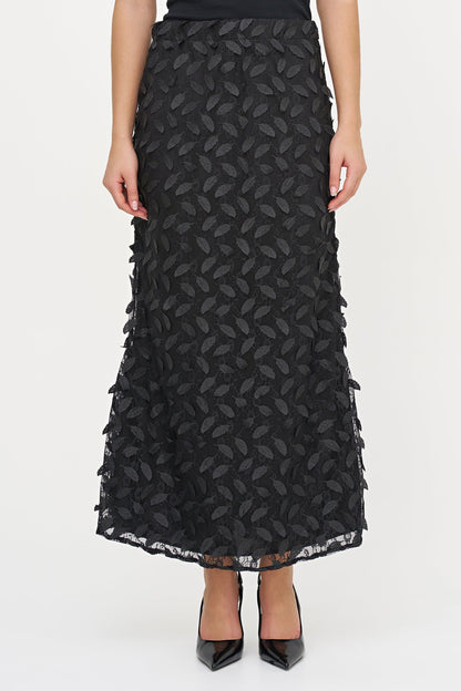 Women's Mesh Pull-On Floor-Length Tulip Skirt with Feather Details