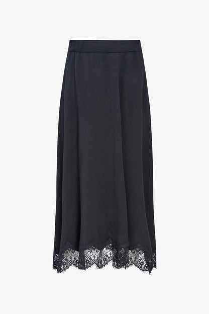 Women's Fine Knit Pull-On A-Line Skirt with Lace Trim