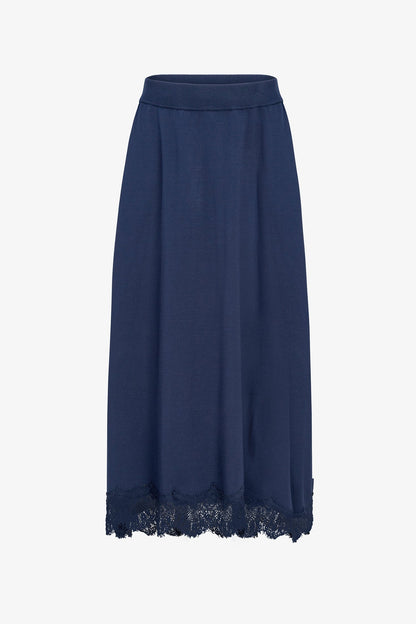 Women's Fine Knit Pull-On A-Line Skirt with Lace Trim