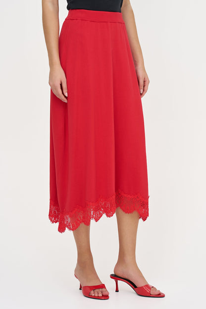 Women's Fine Knit Pull-On A-Line Skirt with Lace Trim