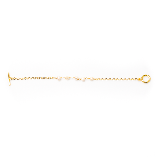 Delicate Pearl & Chain Bracelet In Gold Plate