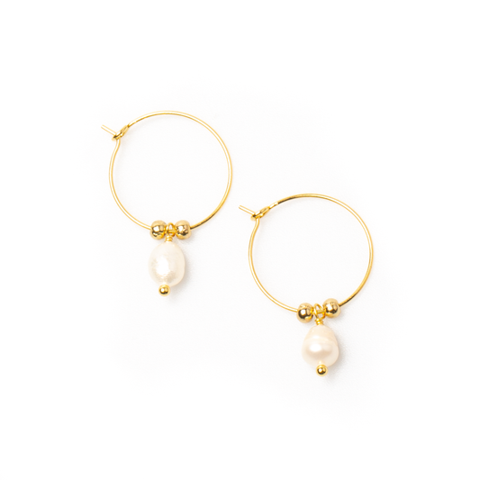 Hoop & Pearl Earring In Gold Plate