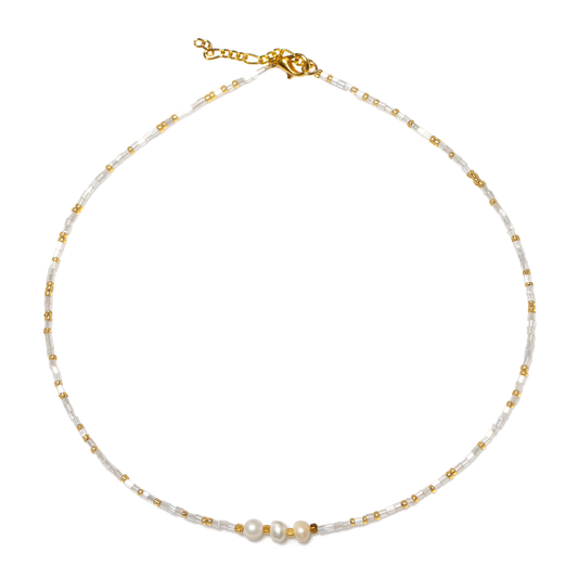 Triple Pearl & Bead Short Necklace