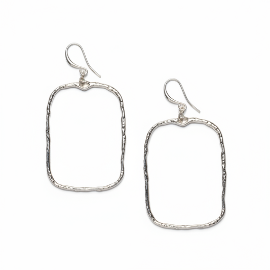 Hammered Rectangular Earrings - Silver Plate