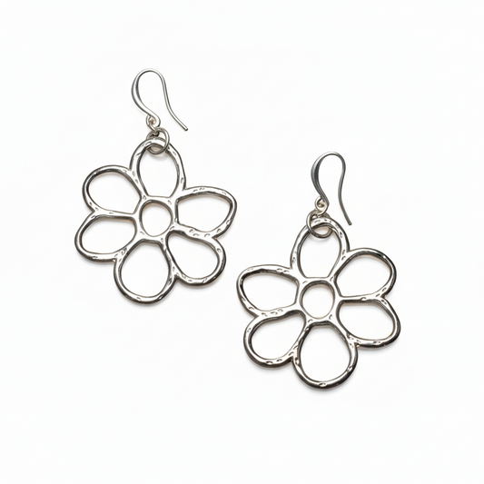 Open Flower Earrings - Silver Plate
