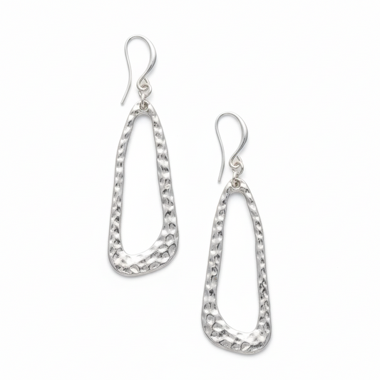 Hammered Oval Earrings - Silver Plate