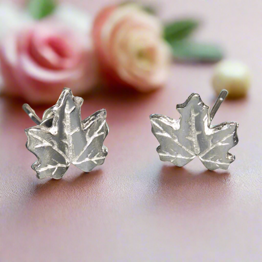 Maple Leaf Stud Earring - Silver Plate