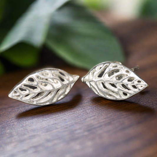 Open Leaf Stud Earring - Silver Plate