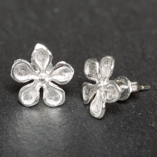Frangipani  Flower Studs - Silver Plate