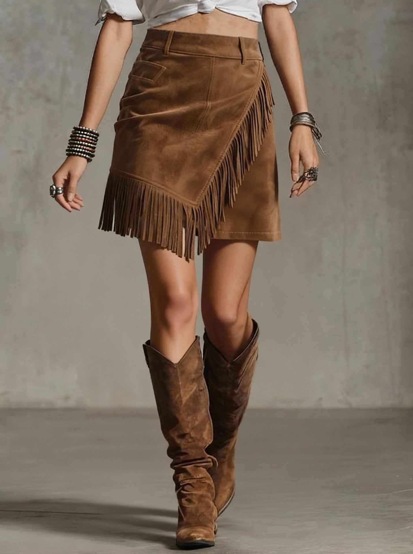 Womens Retro Western-Style Suede-Like Casual Skirt