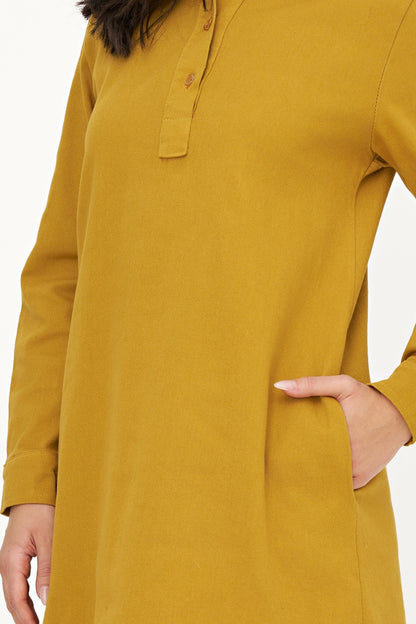 Women's A-Line Dress, Long Sleeves, Partial Button Placket & Pockets