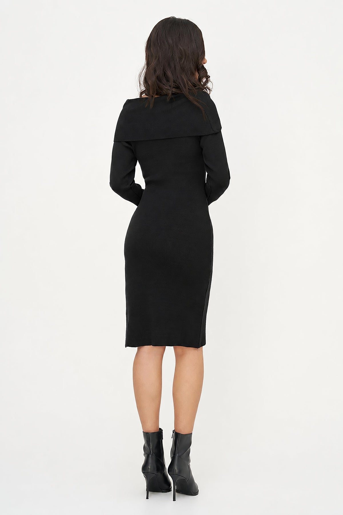 Women's Knit Off-Shoulder Dress with Foldover Neckline & Long Sleeves