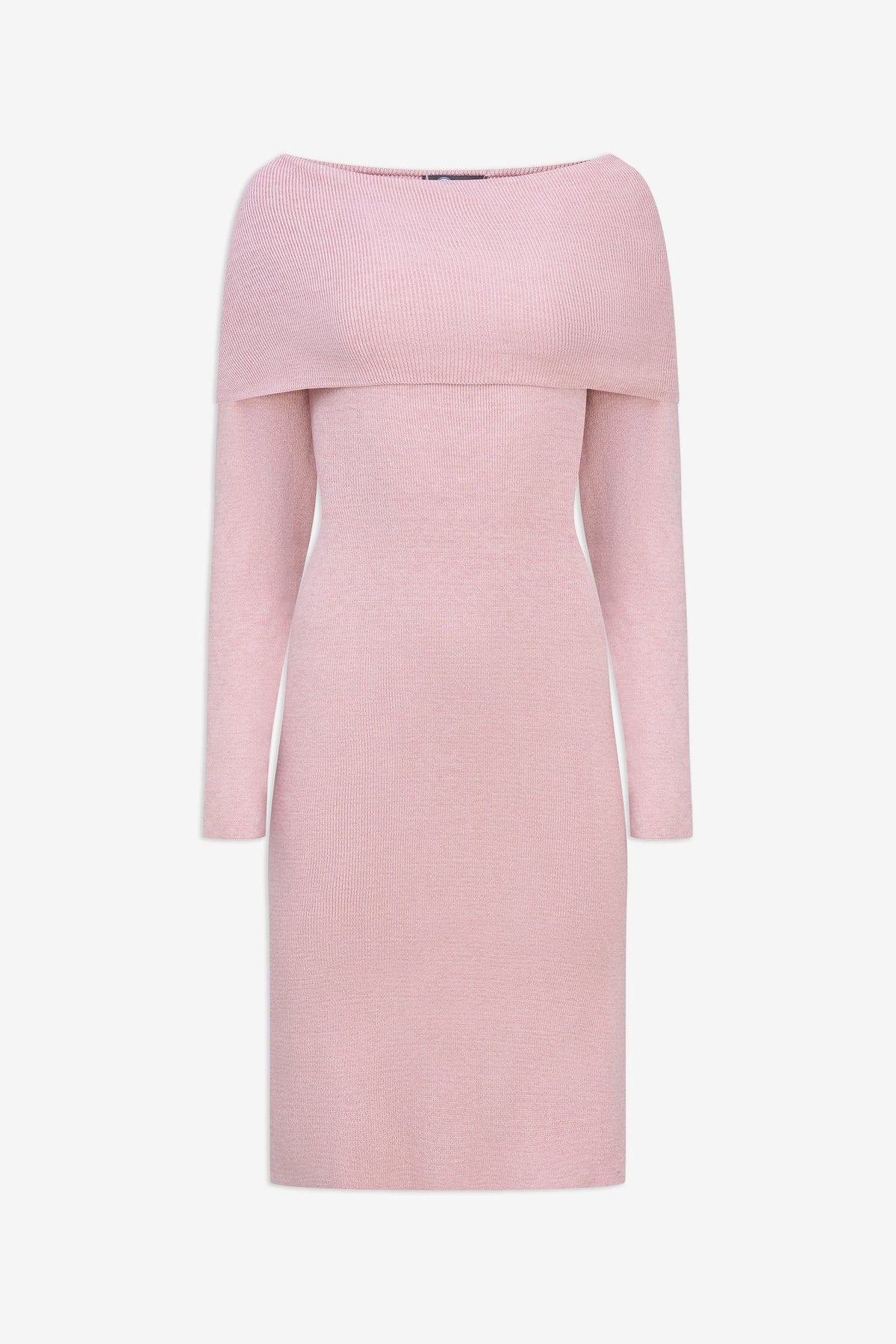 Women's Knit Off-Shoulder Dress with Foldover Neckline & Long Sleeves