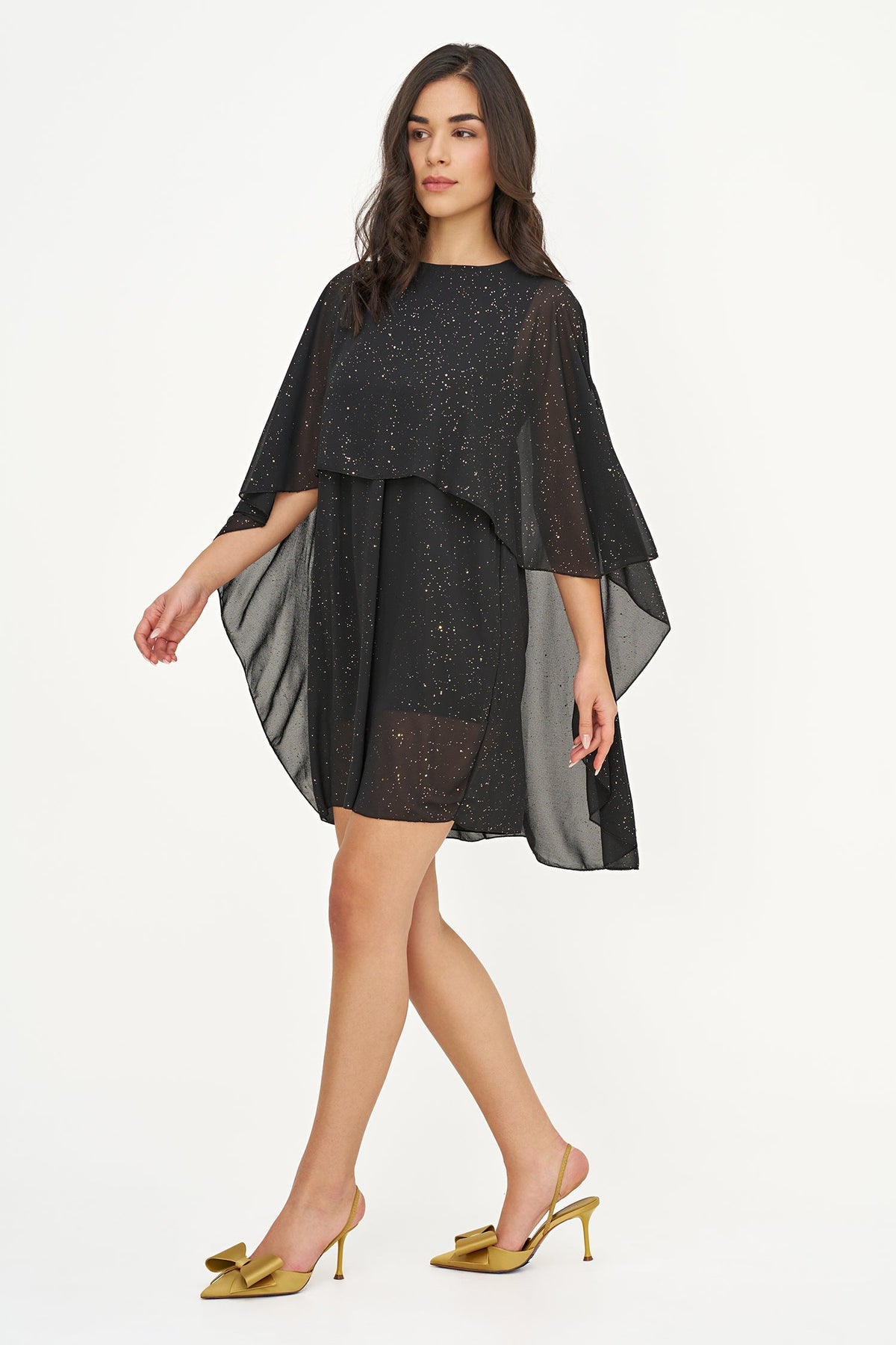 Women's Foil-Printed Woven Cape Dress