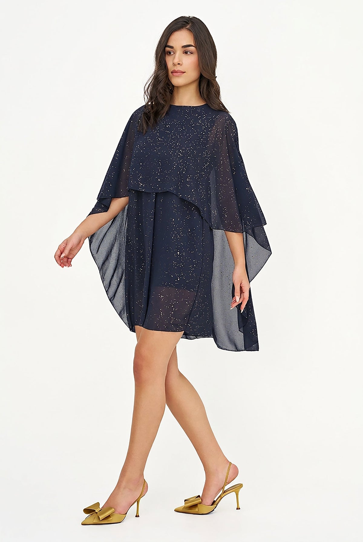 Women's Foil-Printed Woven Cape Dress