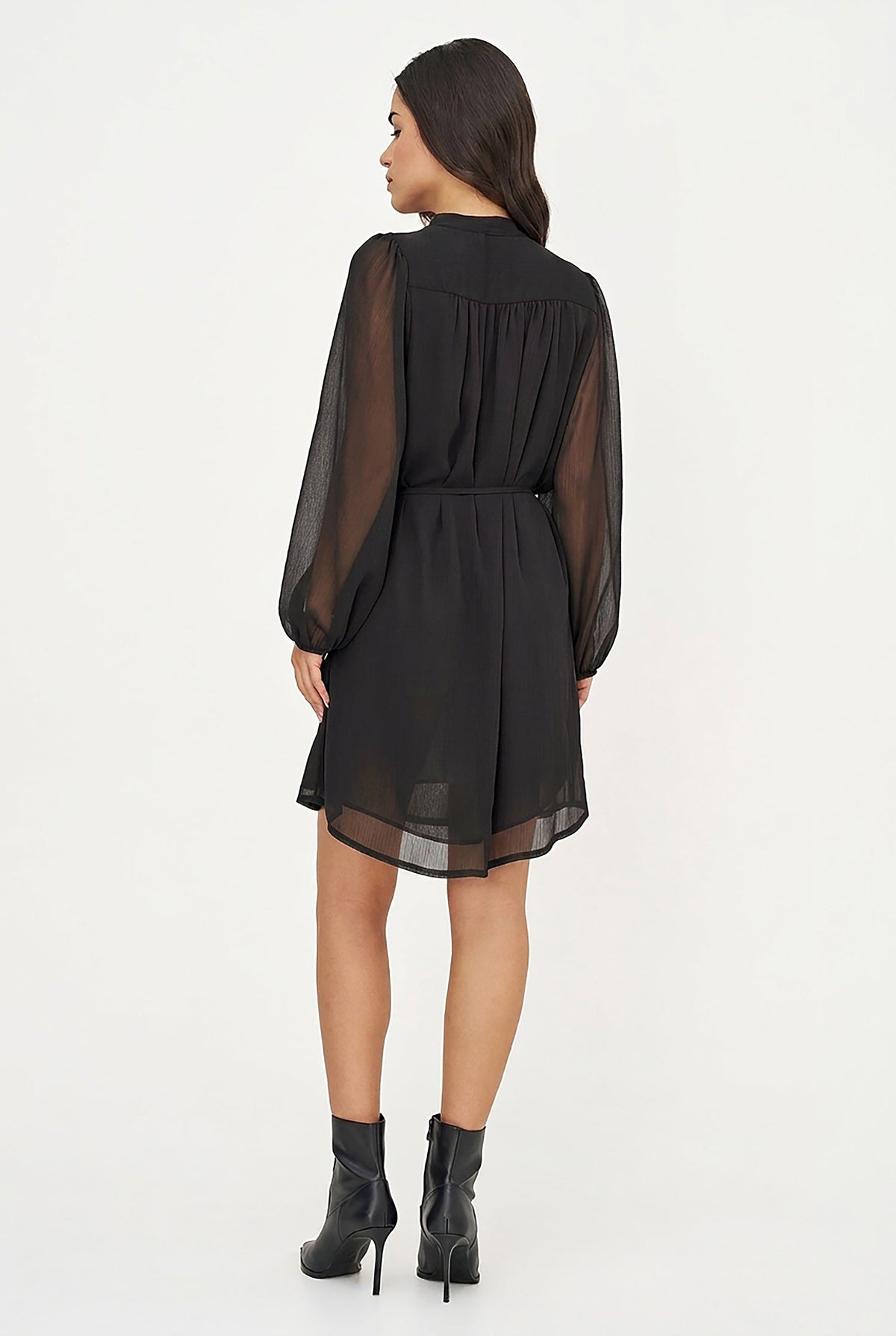 Women's Woven V-Neck Dress, Long Sleeves & Removable String Belt