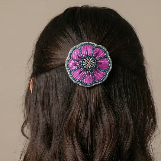 Pink/Purple Beaded Flower Barrette