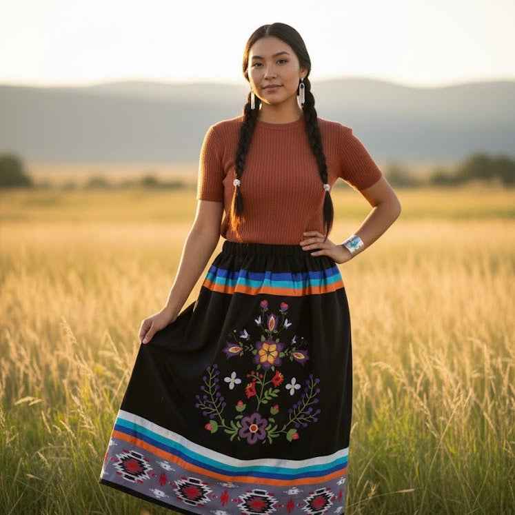 OLDTRIBES™ Black Floral Ribbon Skirt