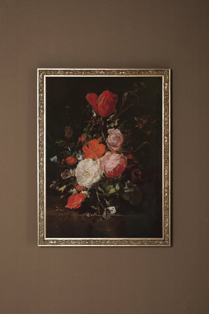 Barockes BOUQUET, VINTAGE-RAHMEN SILBER