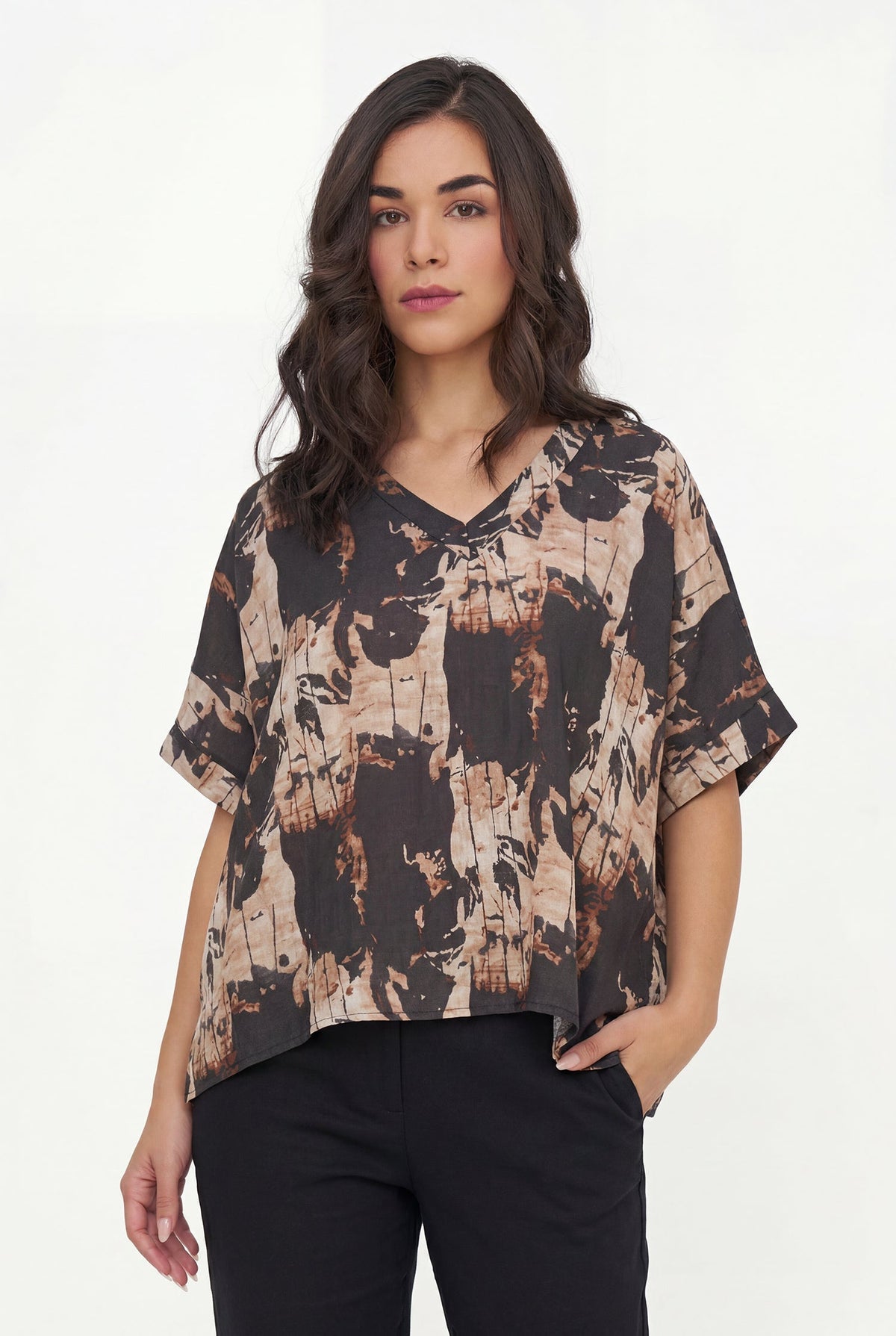 Women's Printed Oversized V-Neck Tunic