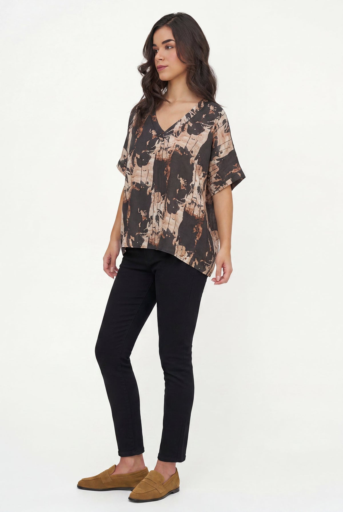 Women's Printed Oversized V-Neck Tunic