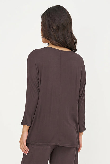 Women's Soft Knit Crew-Neck Tunic, 3/4 Sleeves & Draped Shoulder