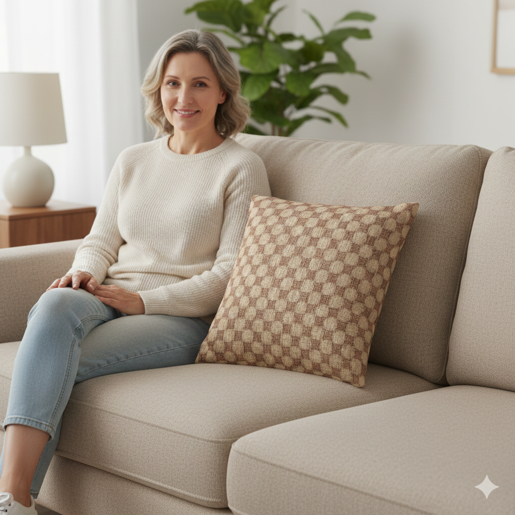Woven Checkered Pattern Pillow | Neutral Brown Geometric Throw Pillow - AURABAGS SHOP