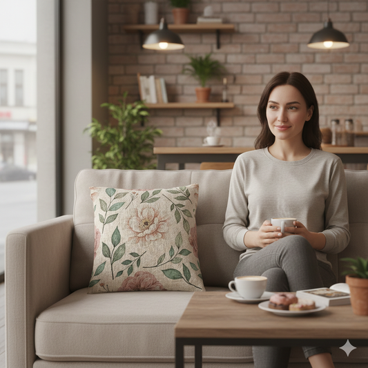 Vintage Floral Woven Pillow | Tapestry Rose Leaf Throw Pillow - AURABAGS SHOP