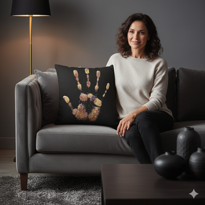 Metallic Handprint Woven Pillow | Boho Accent Throw Pillow - AURABAGS SHOP