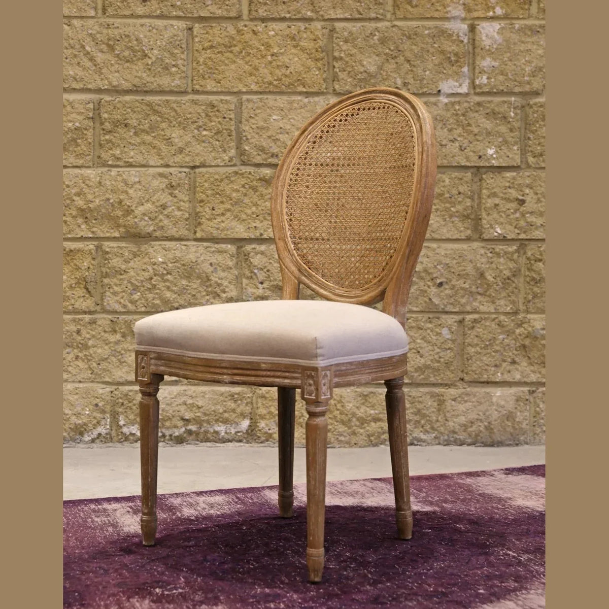 Napoleon Dining Chair w/ Cane Back- Antique Linen