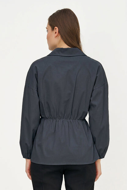 Women's Woven Button-Down Shirt, Long Sleeves & Elastic Waist