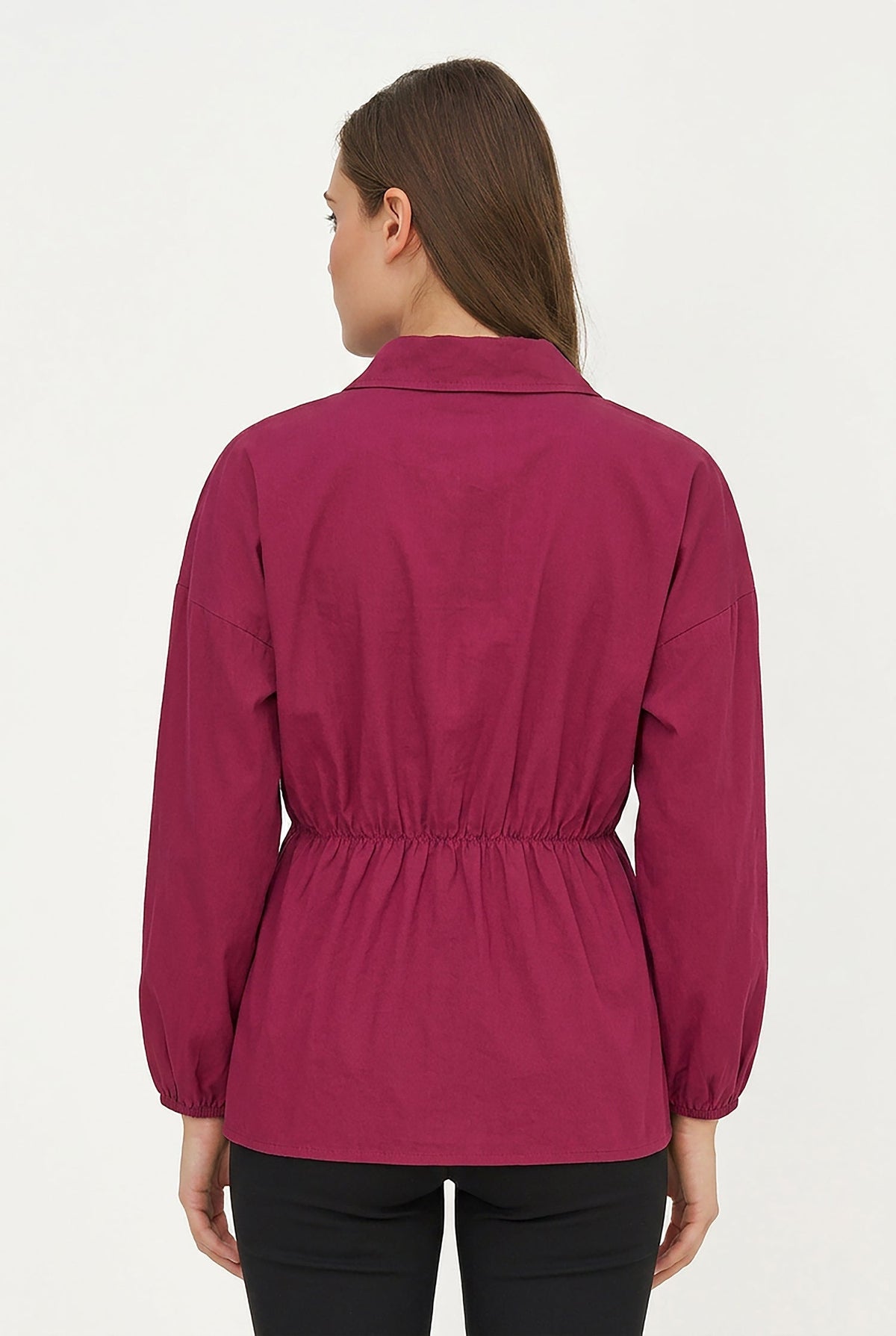 Women's Woven Button-Down Shirt, Long Sleeves & Elastic Waist